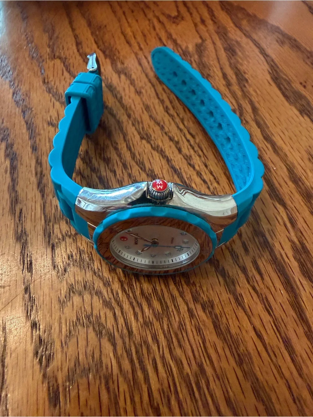 Michele Turquoise Blue Silicone Strap Crystal Accent Watch